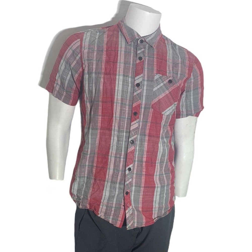 Oneil Mens Medium Short Sleeve Button Up Shirt Red